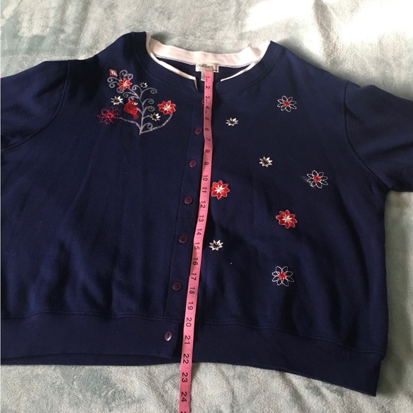 Plus size ladies long sleeve cardigan sweater/light jacket with flowers - Picture 7 of 11